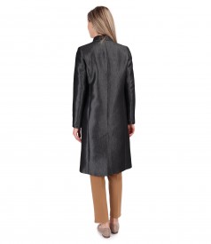 Elegant glossy fabric overcoat with ankle pants