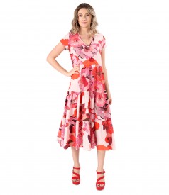 Midi dress with viscose ruffles printed with floral motifs