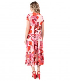 Midi dress with viscose ruffles printed with floral motifs