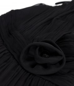 Natural silk veil evening dress with brooch