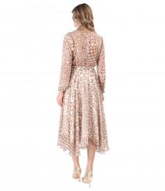 Elegant veil print dress with chain at the waist