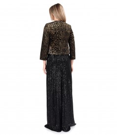 Long sequin dress with elastic velvet bolero