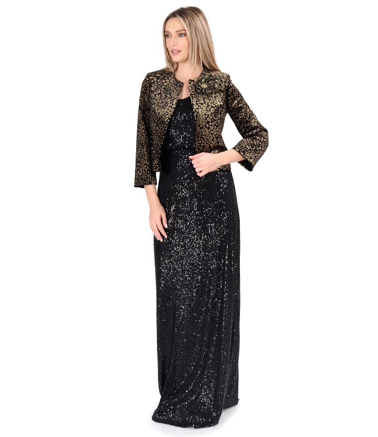 Long sequin dress with elastic velvet bolero