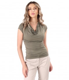 Elastic jersey t-shirt with folds