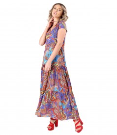 Long dress with ruffles made of printed viscose