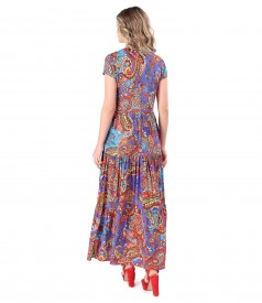 Long dress with ruffles made of printed viscose