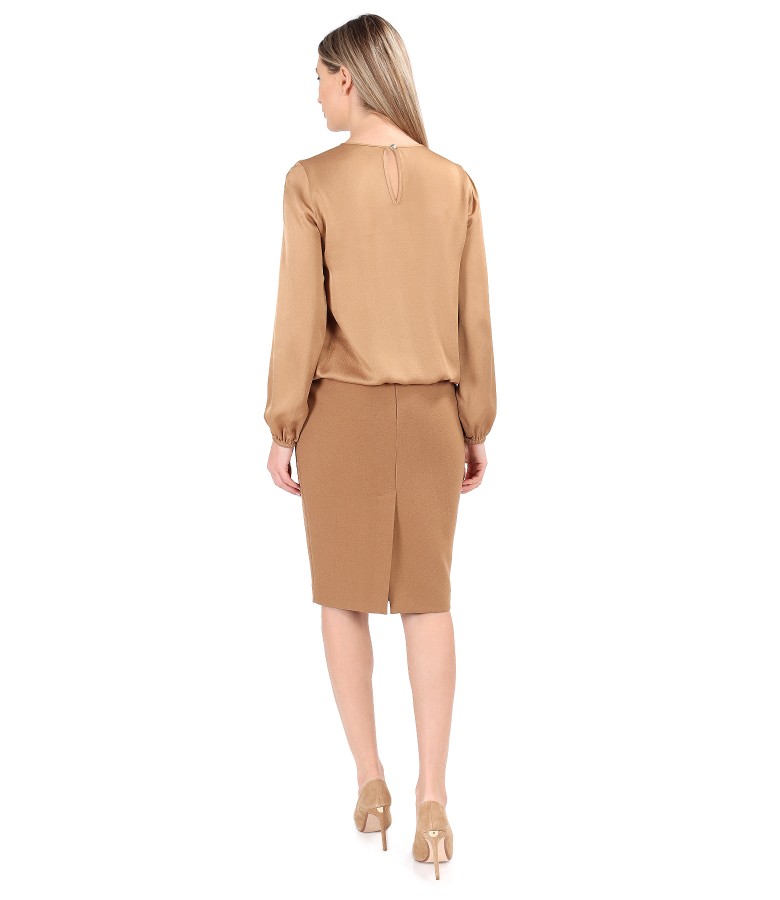 Office skirt with satin viscose blouse