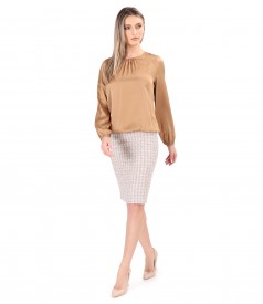 Cotton office skirt with viscose satin blouse