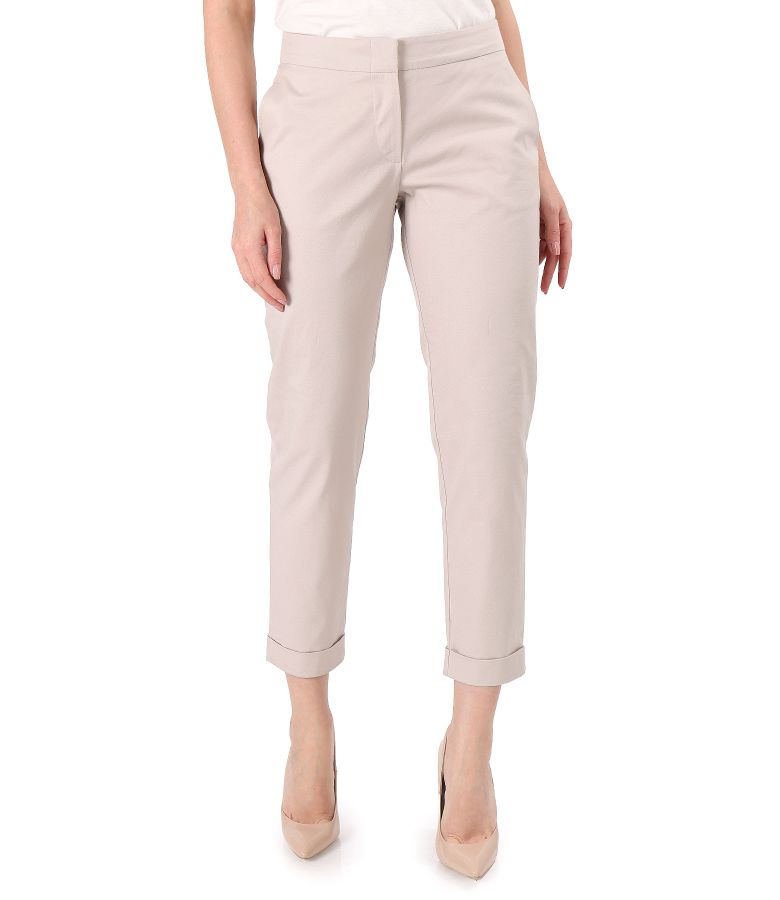 Elastic cotton pants with front pockets