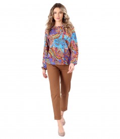 Elegant outfit with cotton pants and viscose blouse