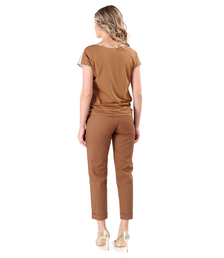 Printed veil blouse and cotton pants