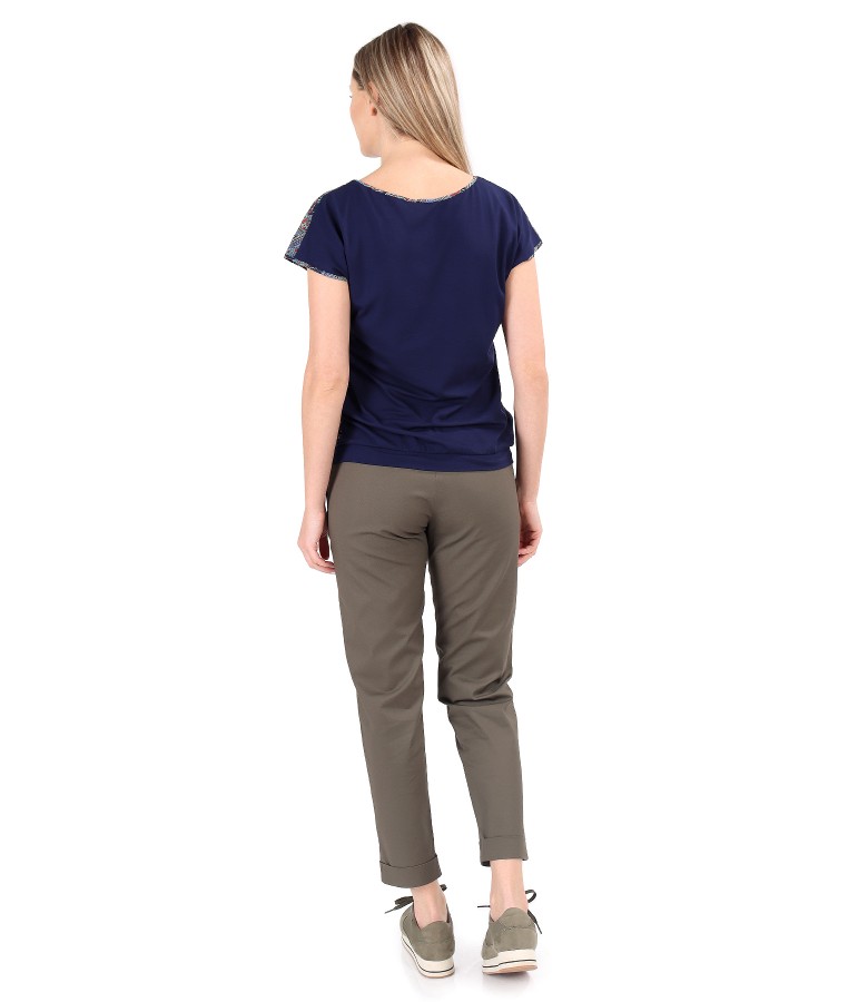 Printed veil blouse with cotton pants