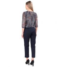 Printed veil blouse with cotton pants