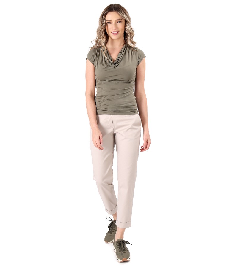 Casual outfit with cotton pants and blouse