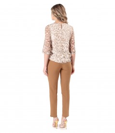 Elegant veil blouse printed with ankle pants