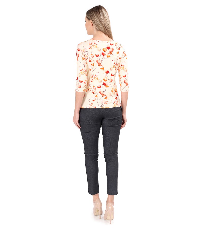 Viscose elastic jersey blouse with denim pants