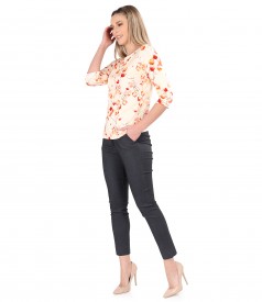 Viscose elastic jersey blouse with denim pants