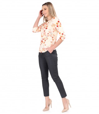 Viscose elastic jersey blouse with denim pants