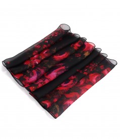 Organza veil scarf digital printed with floral motifs