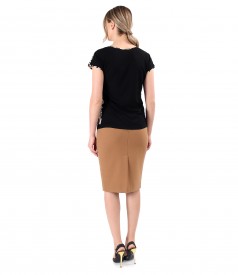 Office outfit with veil blouse and tapered skirt