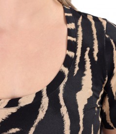 Elastic jersey blouse with animal print