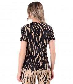 Elastic jersey blouse with animal print