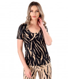 Elastic jersey blouse with animal print