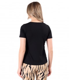 Elastic jersey blouse with rips band at the waist