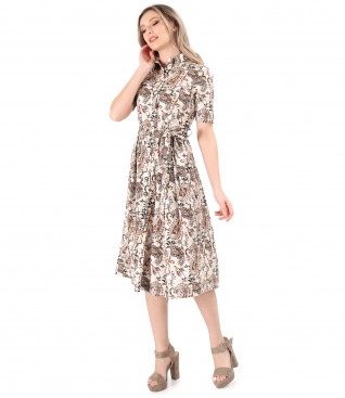 Elastic cotton shirt dress with paisley motifs