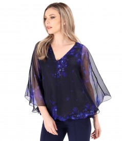 Butterfly blouse made of veil printed with floral motifs