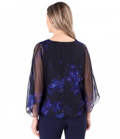 Butterfly blouse made of veil printed with floral motifs