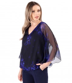 Butterfly blouse made of veil printed with floral motifs