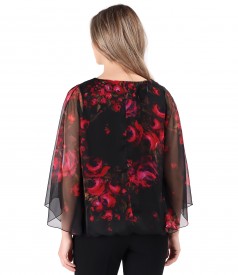 Butterfly blouse made of veil printed with floral motifs