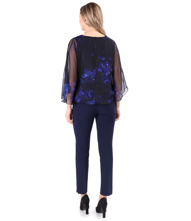 Butterfly veil blouse with ankle pants