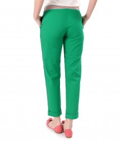 Elastic cotton pants with front pockets