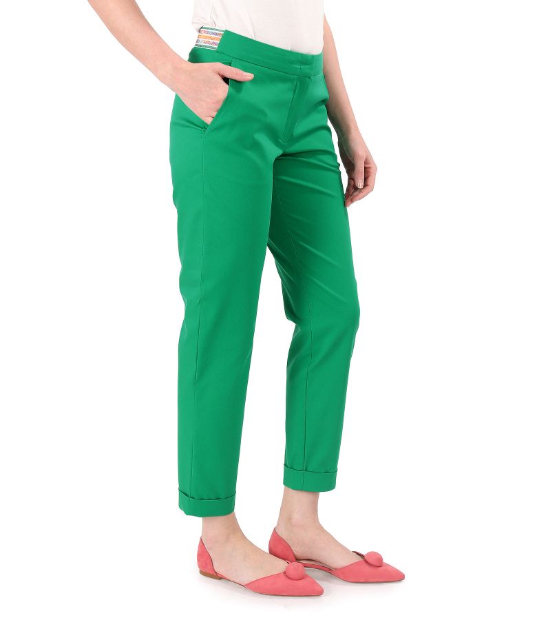 Elastic cotton pants with front pockets