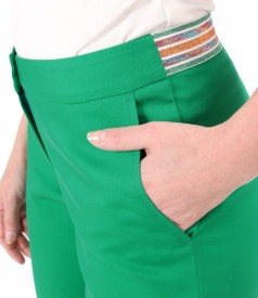 Elastic cotton pants with front pockets