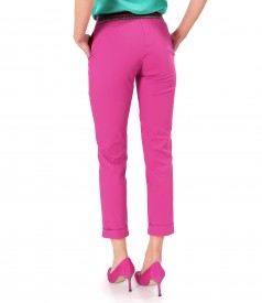 Elastic cotton pants with front pockets