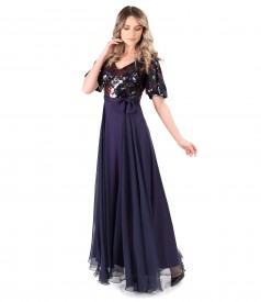 Long veil dress with sequin bust