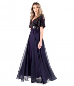 Long veil dress with sequin bust