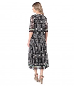 Midi dress with ruffles made of digitally printed veil