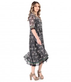 Midi dress with ruffles made of digitally printed veil