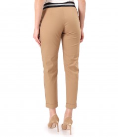 Elastic cotton pants with front pockets