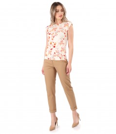 Jersey blouse with digital print and stretch cotton pants