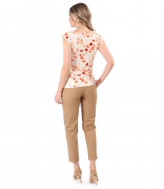 Jersey blouse with digital print and stretch cotton pants