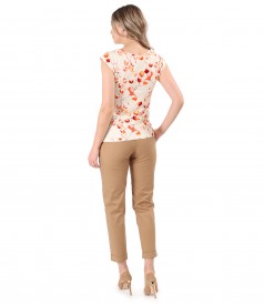 Jersey blouse with digital print and stretch cotton pants