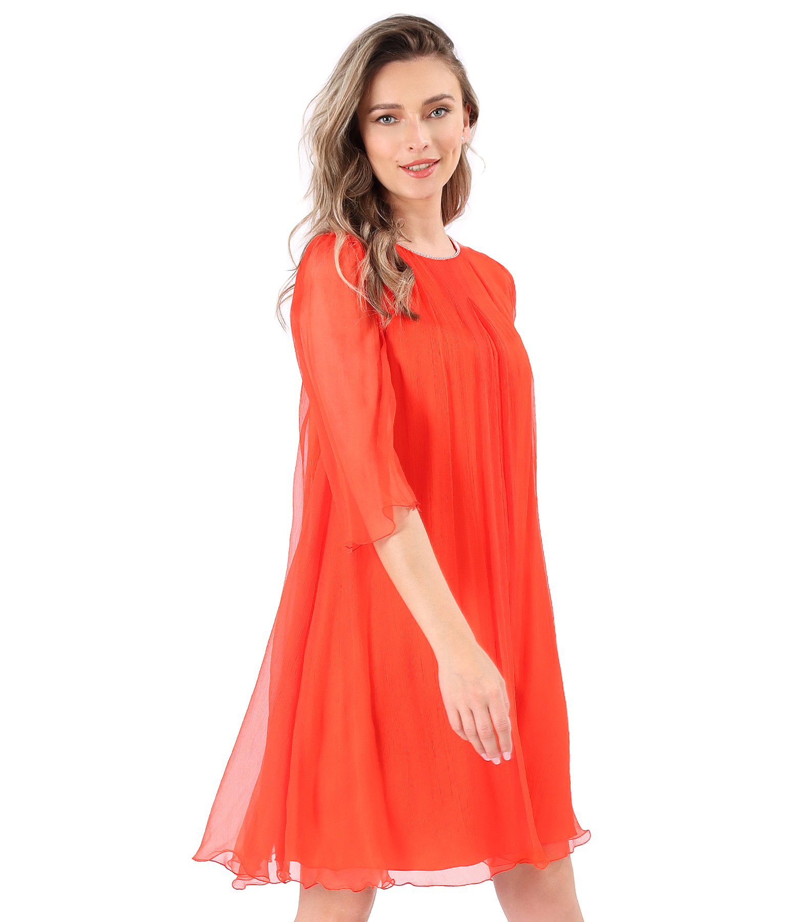 Natural silk chiffon dress with crystals