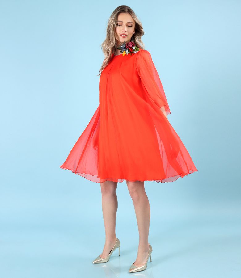 Natural silk chiffon dress with crystals