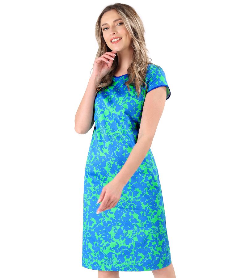 Elastic cotton dress printed with floral motifs