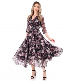 Printed veil dress with floral motifs